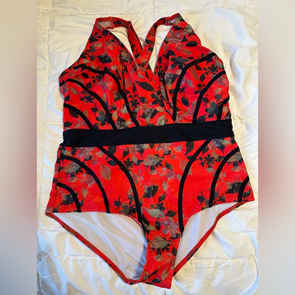 ModCloth Red Floral Bathing Suit 1X